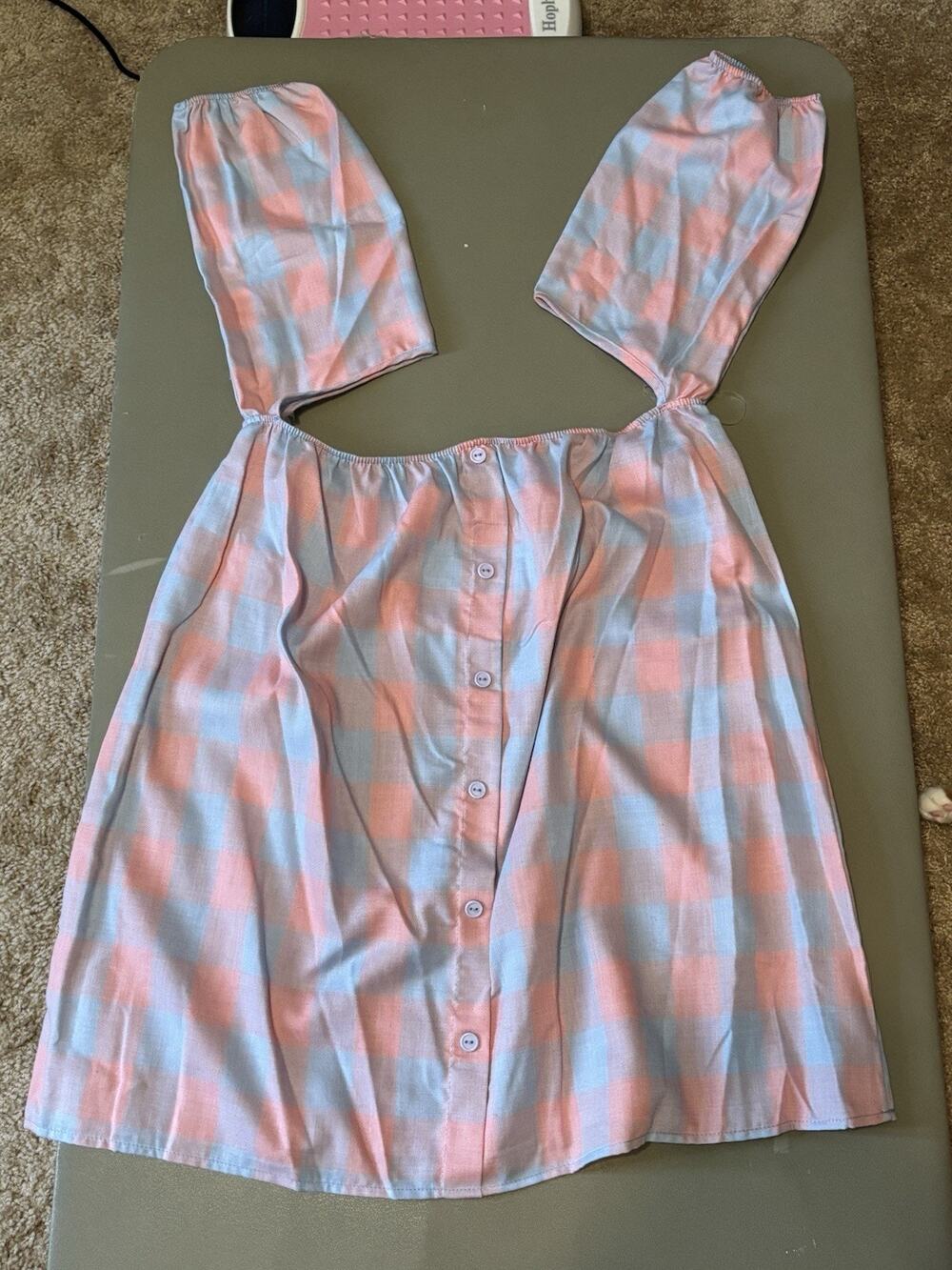 MTS Blouse M Medium Detached Sleeves Pink Blue Plaid Checked NWOT